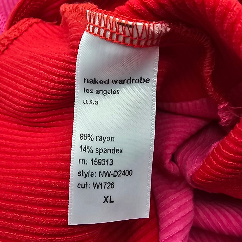 Naked Wardrobe Womans size XL Rib Colorblock Racerback Midi Dress Pink/Red NWOT - Picture 7 of 8